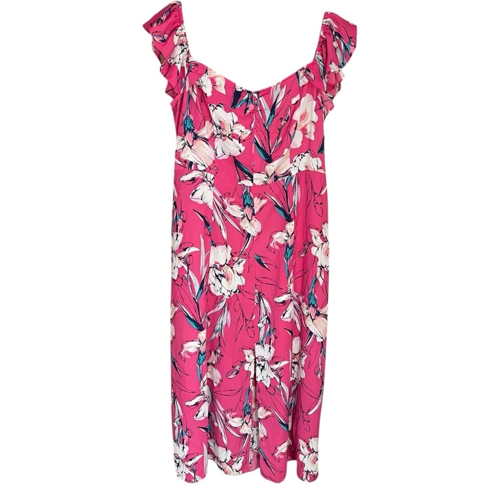 Leith Floral Ruffle Midi Dress Pink